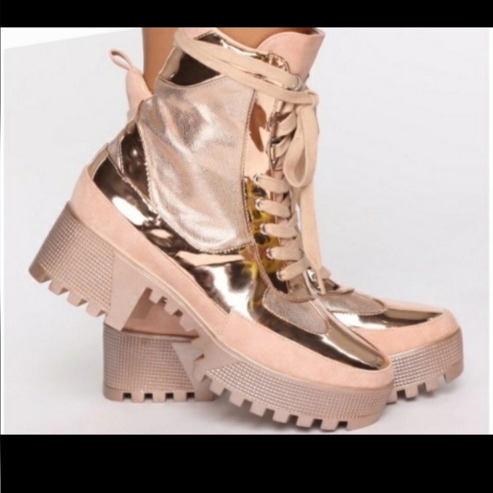 Fashion Nova women's boots rose gold booties On What Grounds size 6